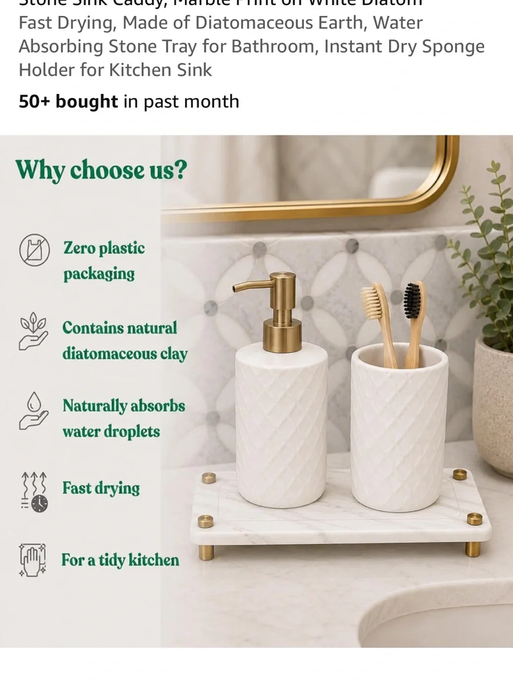 White Soap Caddy Tray with Brass Accents - Home Bath Organizer